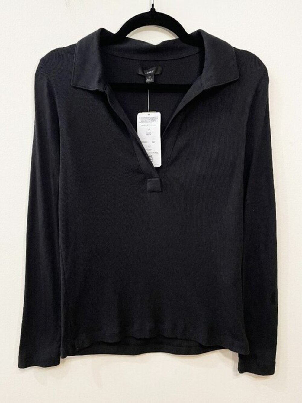 New J.Crew Cotton Modal Polo Ribbed Knit Top Black Medium